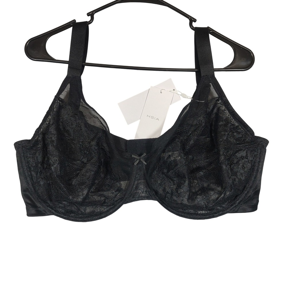 HSIA Bra Women 42G Black Lace Underwire Unlined Floral Polyamide Blend